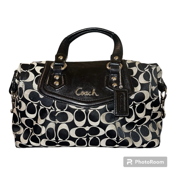 Coach Ashley Satchel Bag in Signature Black & Gray- EUC - Picture 2 of 13